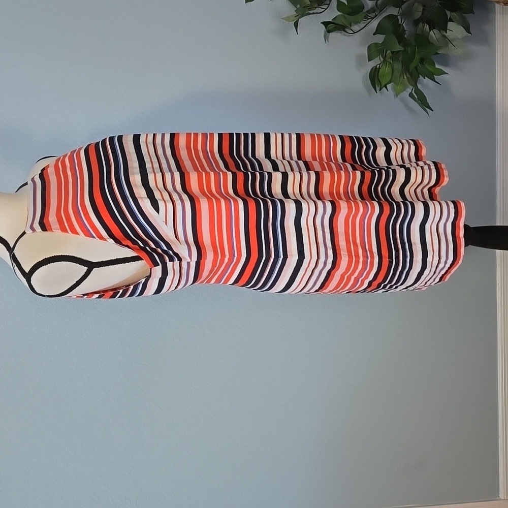 TOMMY HILFIGER Linen Halter Sheath Midi Dress Sz 12 Colorblock Preppy Collegiate - Picture 5 of 12